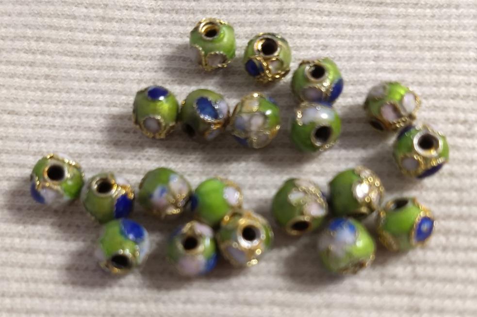 Beads #Enamel-Cloisonne #2-Hole #Green #Round #20pc