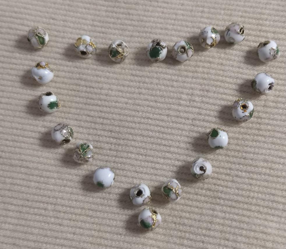 Beads #Enamel-Cloisonne #2-Hole #White #Round #10pc