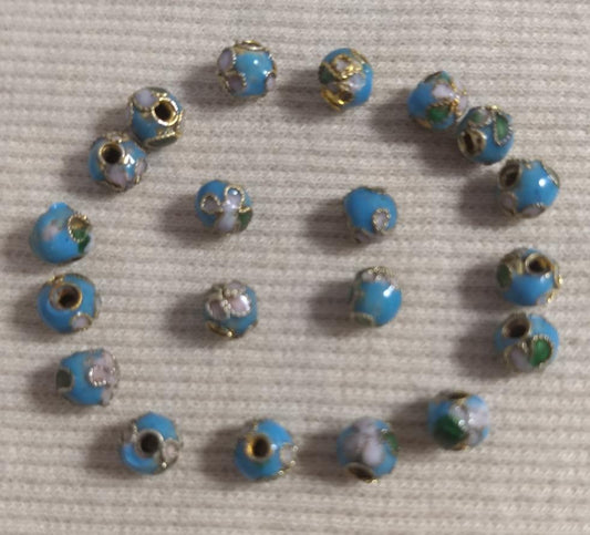 Beads #Enamel-Cloisonne #2-Hole #Blue #Round #20pc