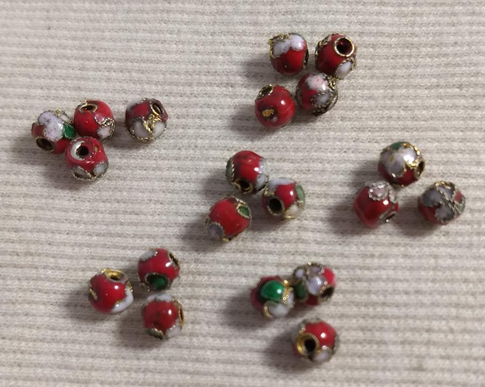 Beads #Enamel-Cloisonne #2-Hole #Red #Round #10pc