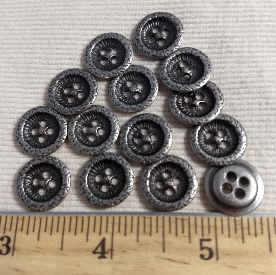 Button #K6052 #4-Hole #Antique-Silver #Rim #Metal #10pc