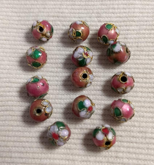 Beads #Enamel-Cloisonne #2-Hole #Pink #Round #10pc