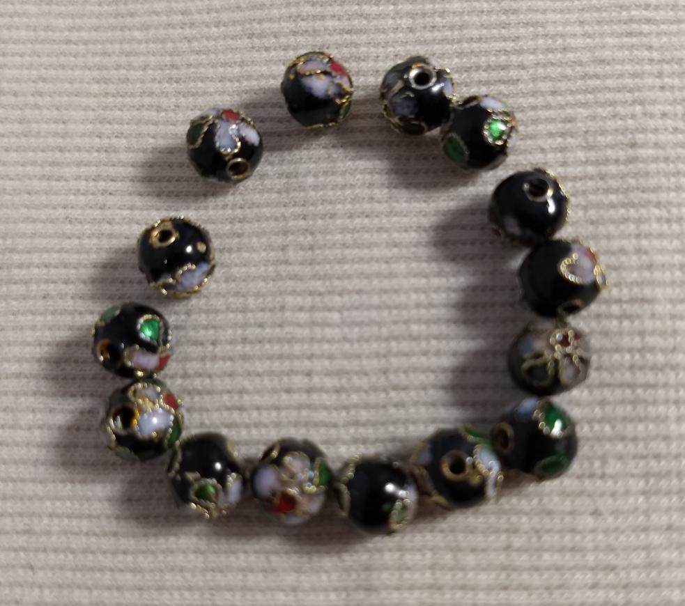 Beads #Enamel-Cloisonne #2-Hole #Black-Multi #Round #15pc