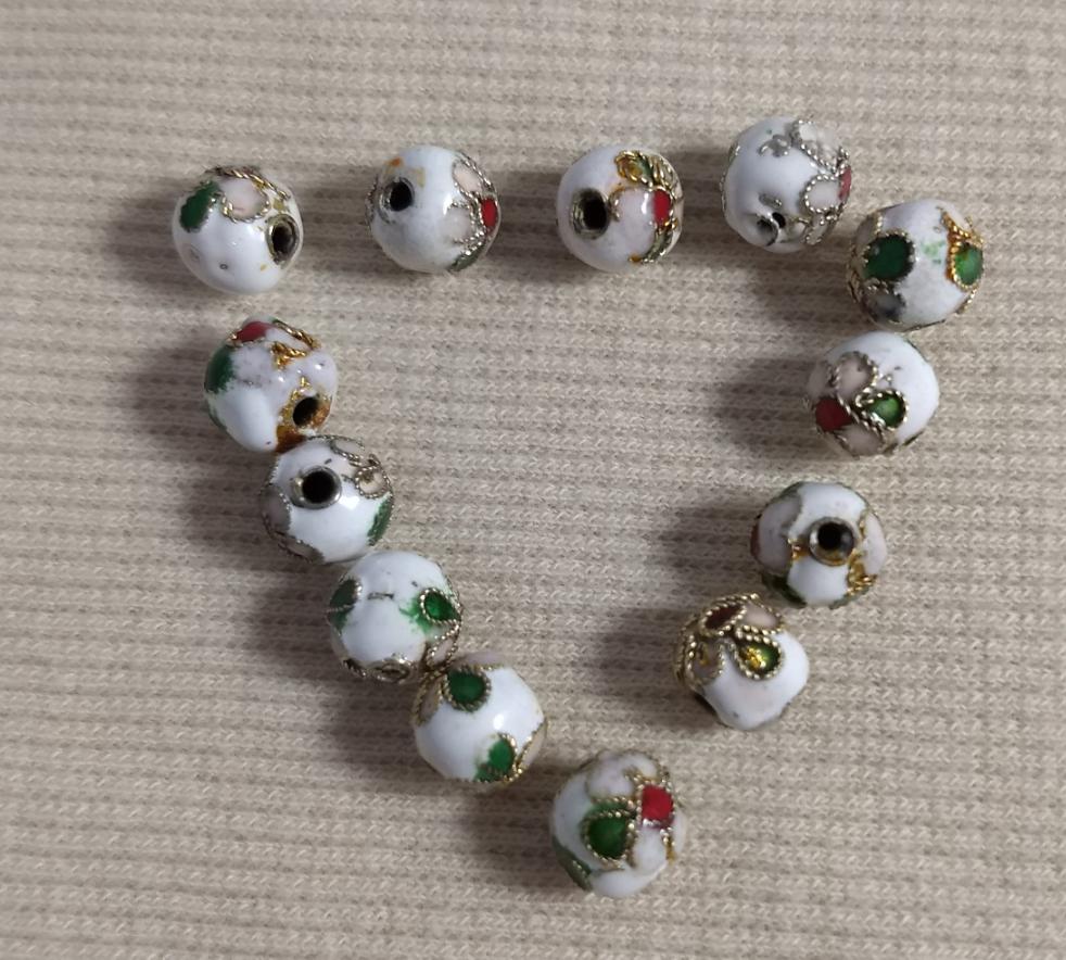 Beads #Enamel-Cloisonne #2-Hole #White #Round #10pc