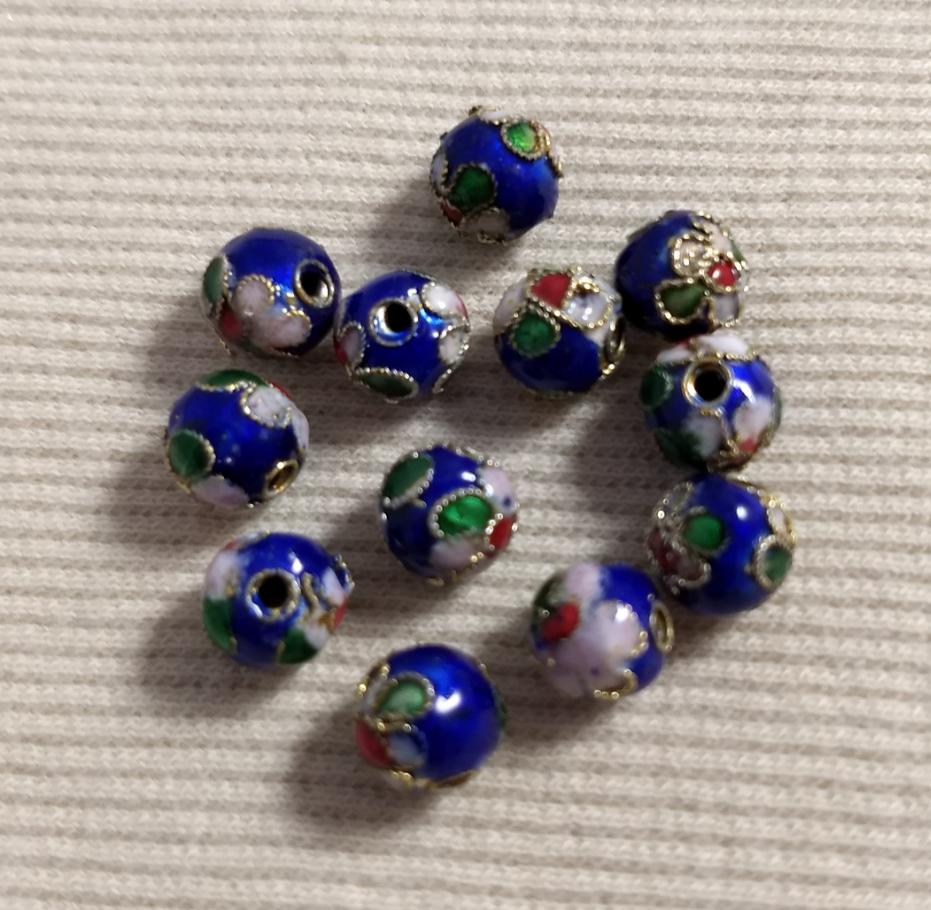 Beads #Enamel-Cloisonne #2-Hole #Blue-Multi #Round #15pc