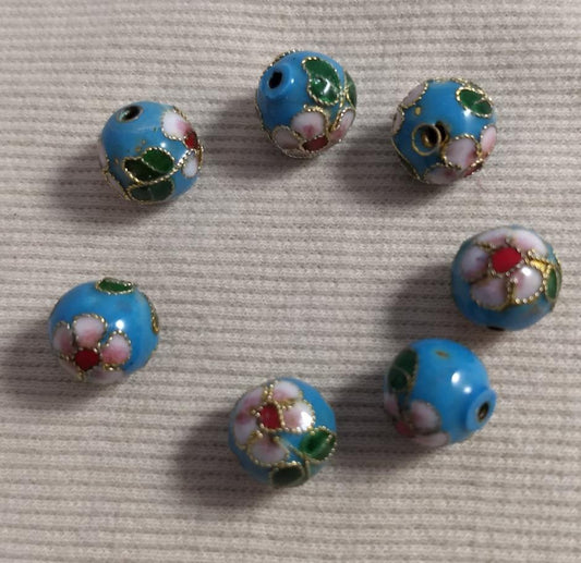 Beads #Enamel-Cloisonne #2-Hole #Light-Blue #Round #10pc