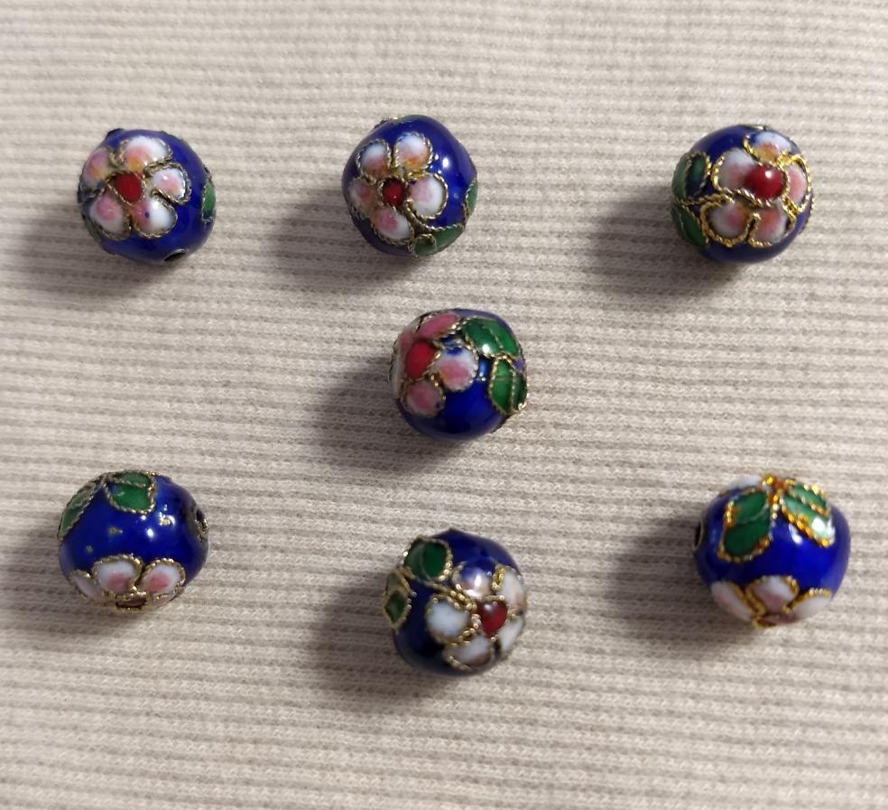 Beads #Enamel-Cloisonne #2-Hole #Blue-Multi #Round #10pc