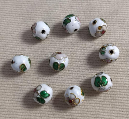 Beads #Enamel-Cloisonne #2-Hole #White #Round #10pc