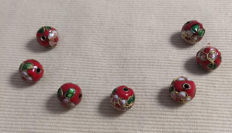 Beads #Enamel-Cloisonne #2-Hole #Red #Round #10pc