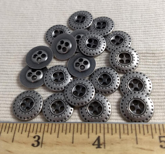 Button #K7020 #4-Hole #Antique-Silver #Rim #Metal #10pc