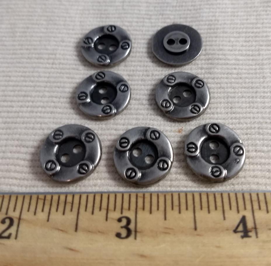 Button #70534 #2-Hole #Antique-Silver #Rim #Metal #10pc