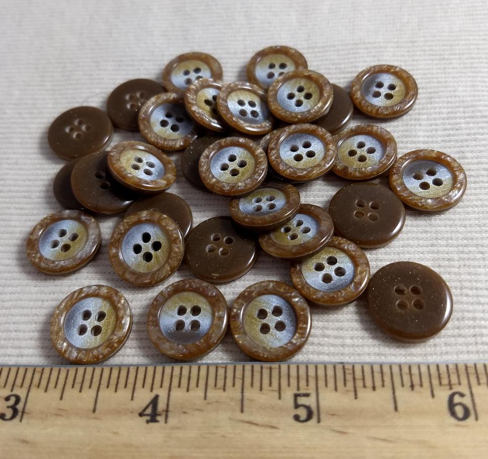 Button #P9019 #4 Hole #Brown #Rim #Polyester #10pc