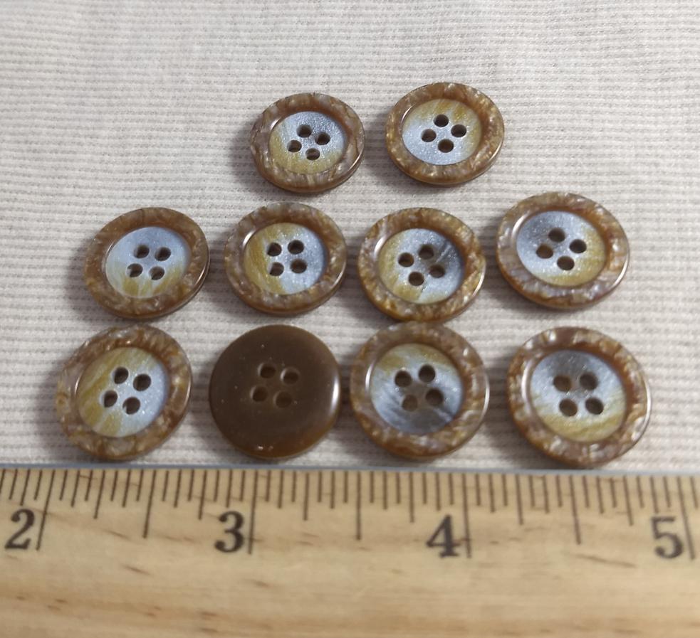 Button #P9019 #4 Hole #Brown #Rim #Polyester #10pc