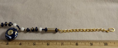 Necklace #1210 #Navy-Blue-White-Gold #Hook #1pc