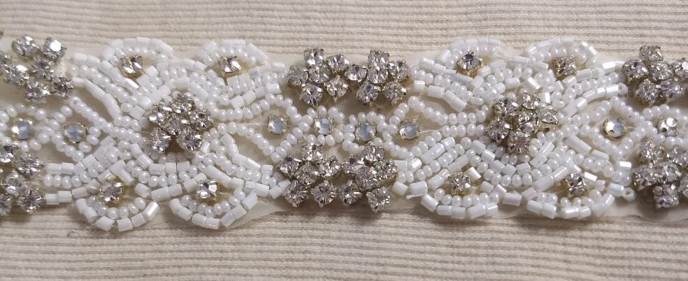 Trimming #9337 #White #Bead #Wedding #Rhinestone #1yd