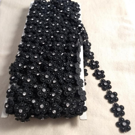 Trimming #C305 #Black #Flower #Rhinestone #1yd