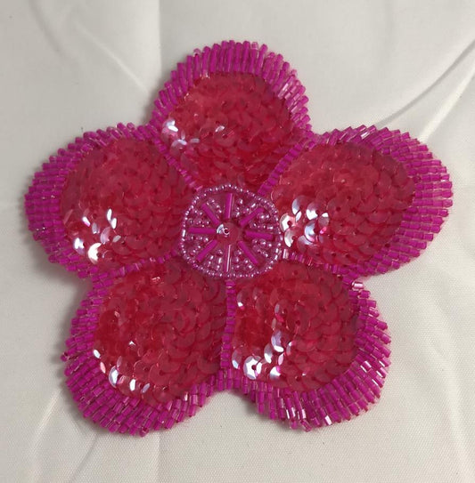 Applique #DM018 #Pink #Sequin #Flower #Patch #1pc