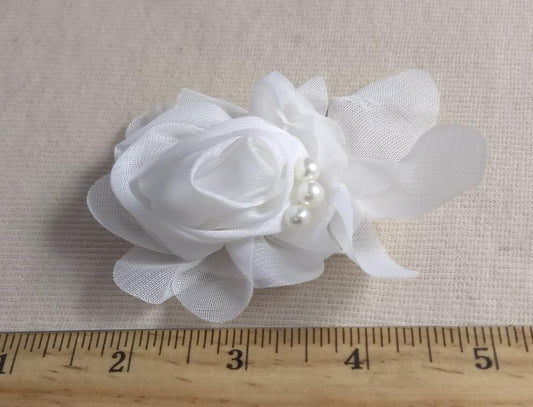 Applique #White #Chiffon #Bead #Flower #1pc