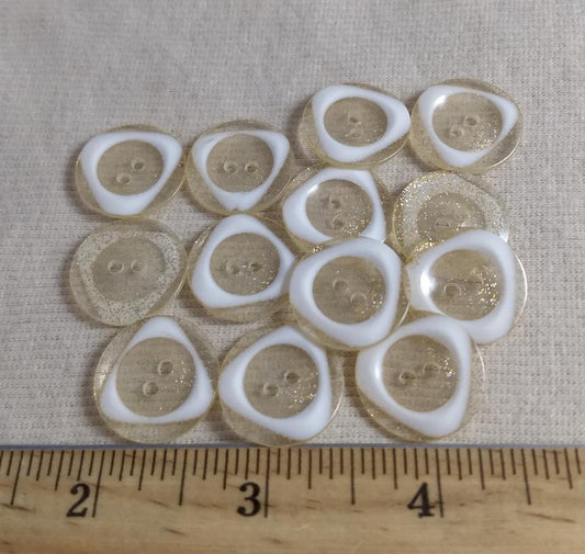 Button #Glitter #2 Hole # White #Rim #Polyester #10pc