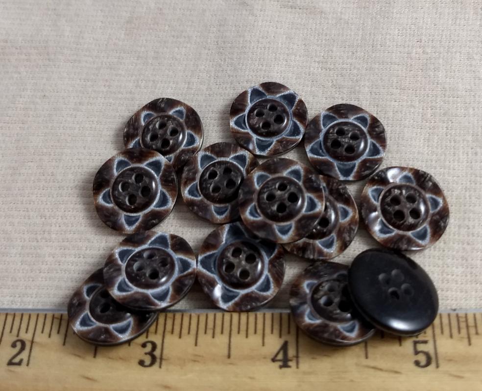 Button #P9020 #4 Hole #Brown #Star #Polyester #10pc