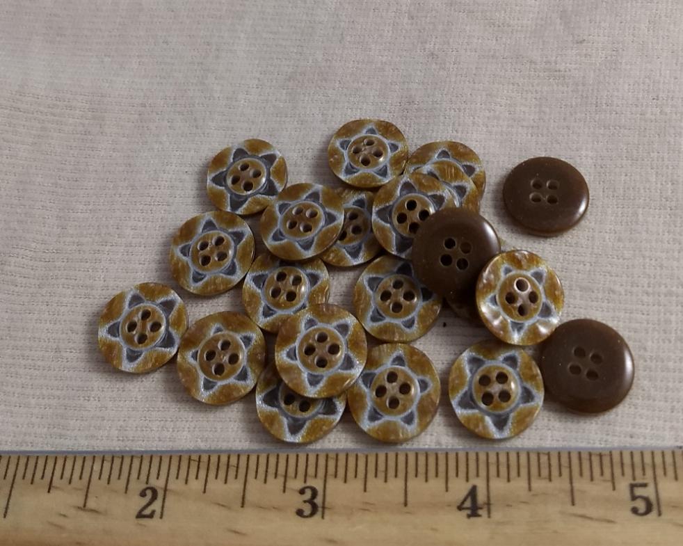 Button #P9020 #4 Hole #Brown #Star #Polyester #10pc
