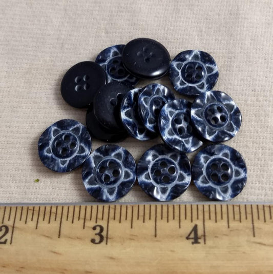 Button #P9020 #4 Hole #Blue #Star #Polyester #10pc