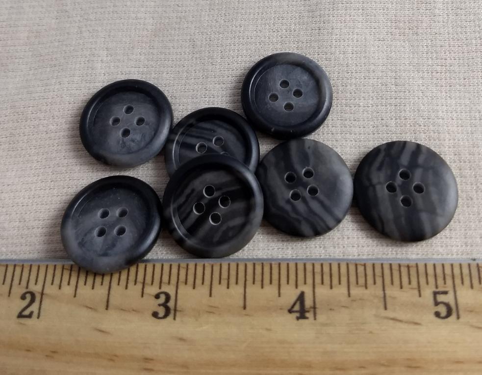 Button #20434-R #4 Hole #AA07 #Grey #Rim #Imitation #Horn #Polyester #10pc