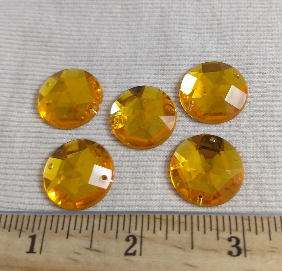 Bead #XFFZ090311-1 #2-Hole #Yellow #Round #Acrylic-Stones #20pc