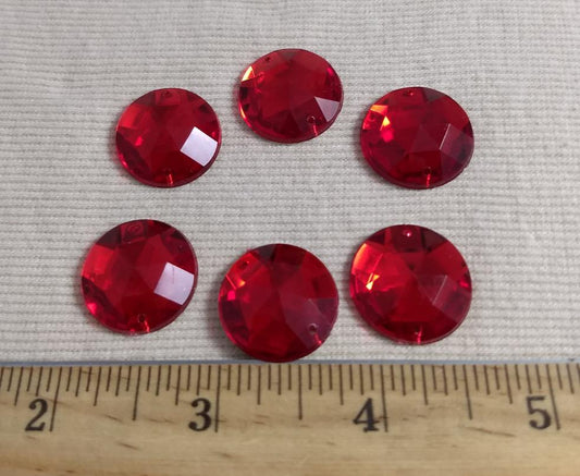 Bead #XFFZ090311-1 #2-Hole #Red #Round #Acrylic-Stone #20pc