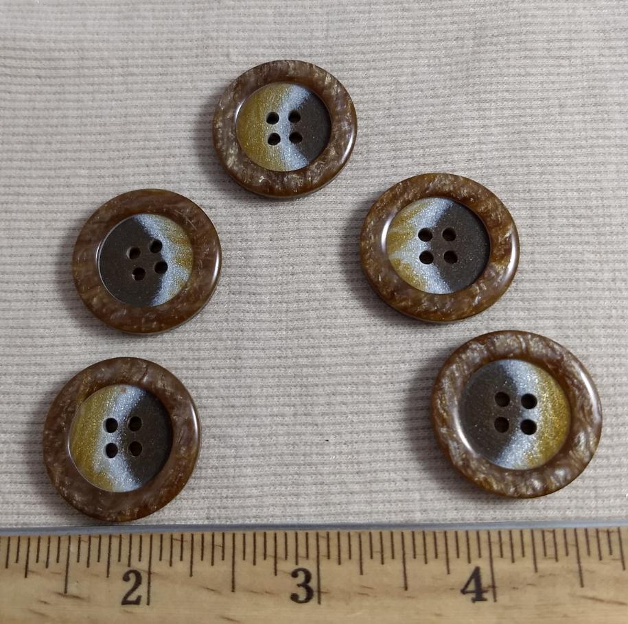 Button #P9019 #4 Hole #Brown #Rim # Imitation #Horn #Polyester #10pc