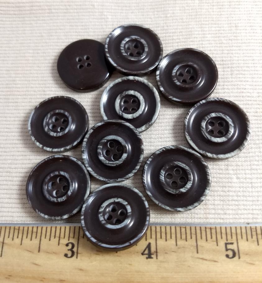 Button #15107 #4 Hole #Brown #Rim #Polyester #10pc