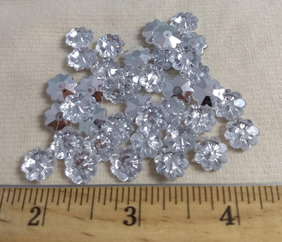 Bead #1-Hole #Silver #Foil-Back #Acrylic #Flower #25pc