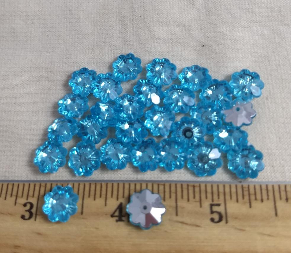 Bead #1-Hole #Light-Blue #Foil-Back #Acrylic #Flower #25pcs