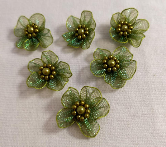Applique #YYEZ0811102E #Green #Flower #Handmade #Nylon #10pc