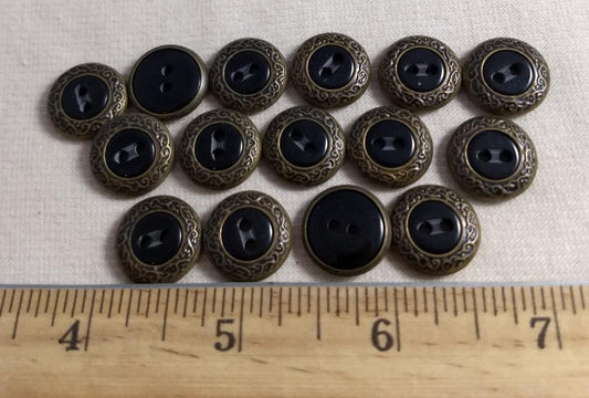 Button #677 #2 Hole #Antique-Gold #Black #Epoxy #Rim #Abs #10pc