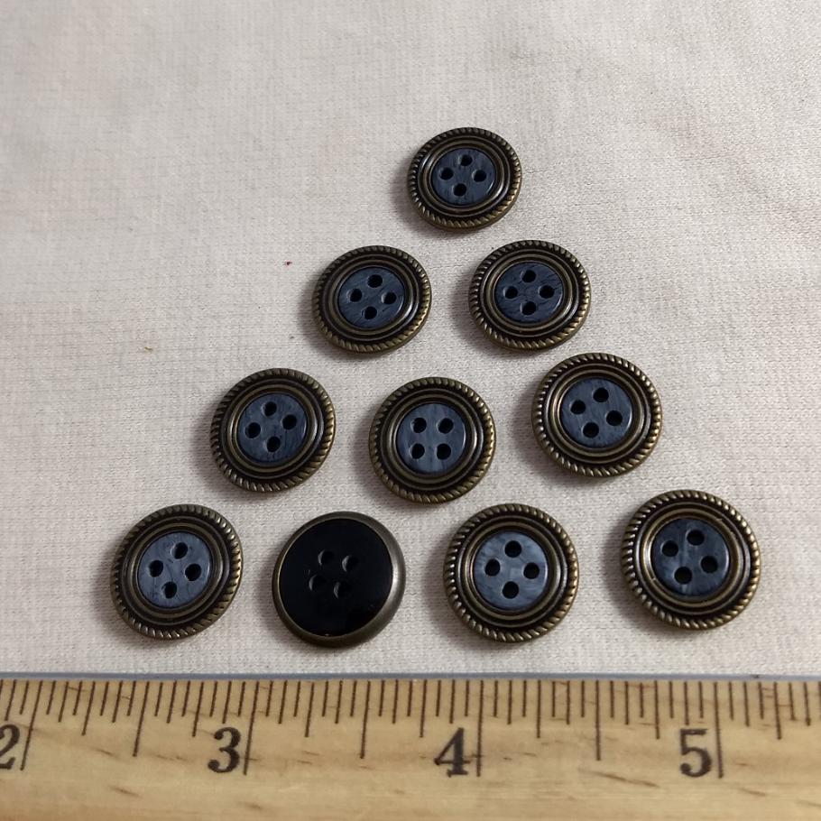 Button #D10431 #4 Hole #Black #Rim #Antique-Gold #Abs #10pc