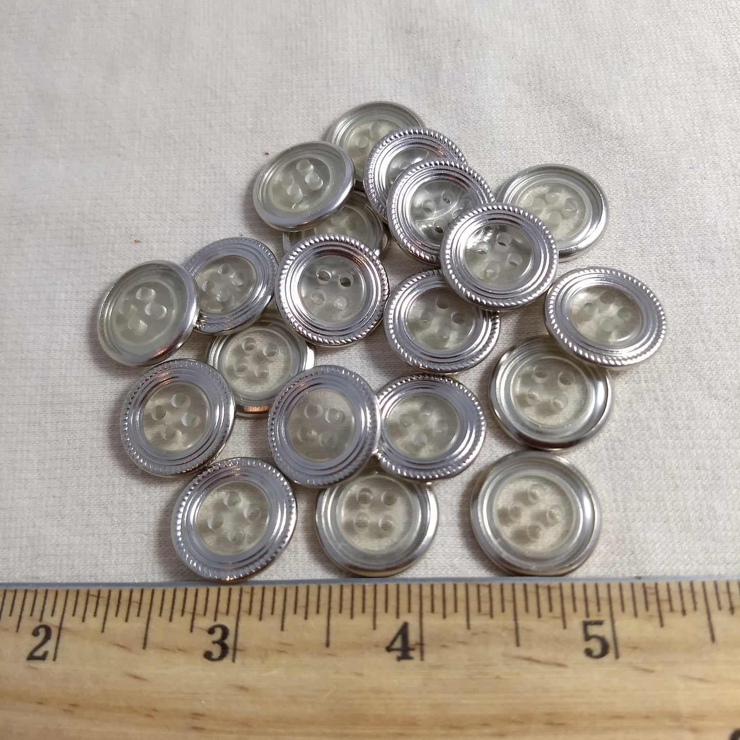 Button #1-21337 #4 Hole #Silver #Rim #Abs #10pc