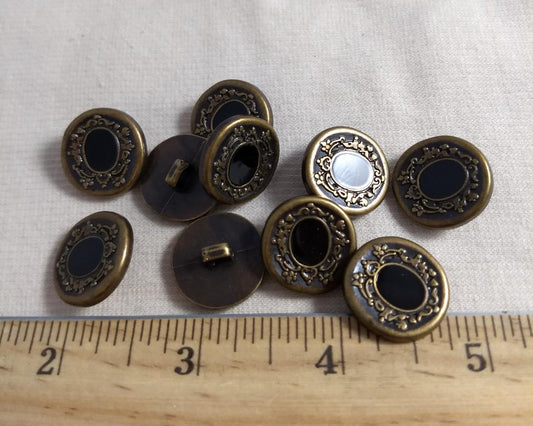 Button #JUK40 #Shank #Antique-Gold #Black #Epoxy #Rim #Metal #10pc