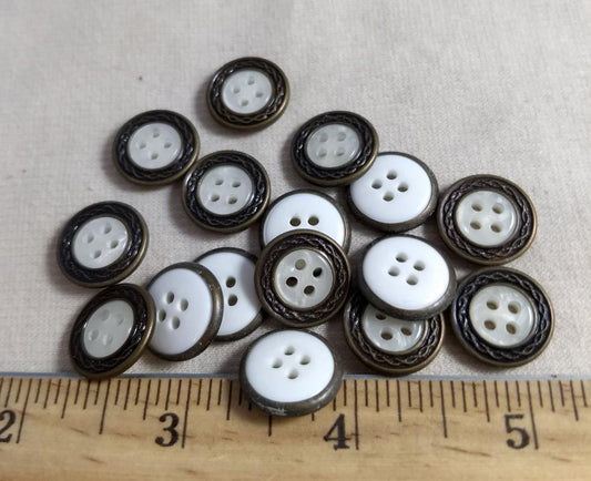 Button #2465 #4 Hole #White #White #Rim #Polyester #ABS #10pc