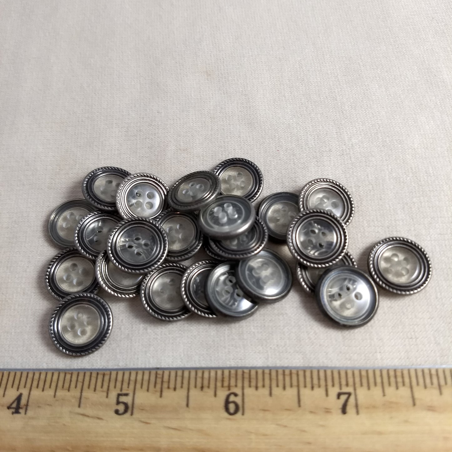 Button #1-21337 #4 Hole #Silver #Rim #Abs #10pc