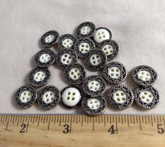 Button #7343 #4 Hole #White #Rim #Metal #10pc