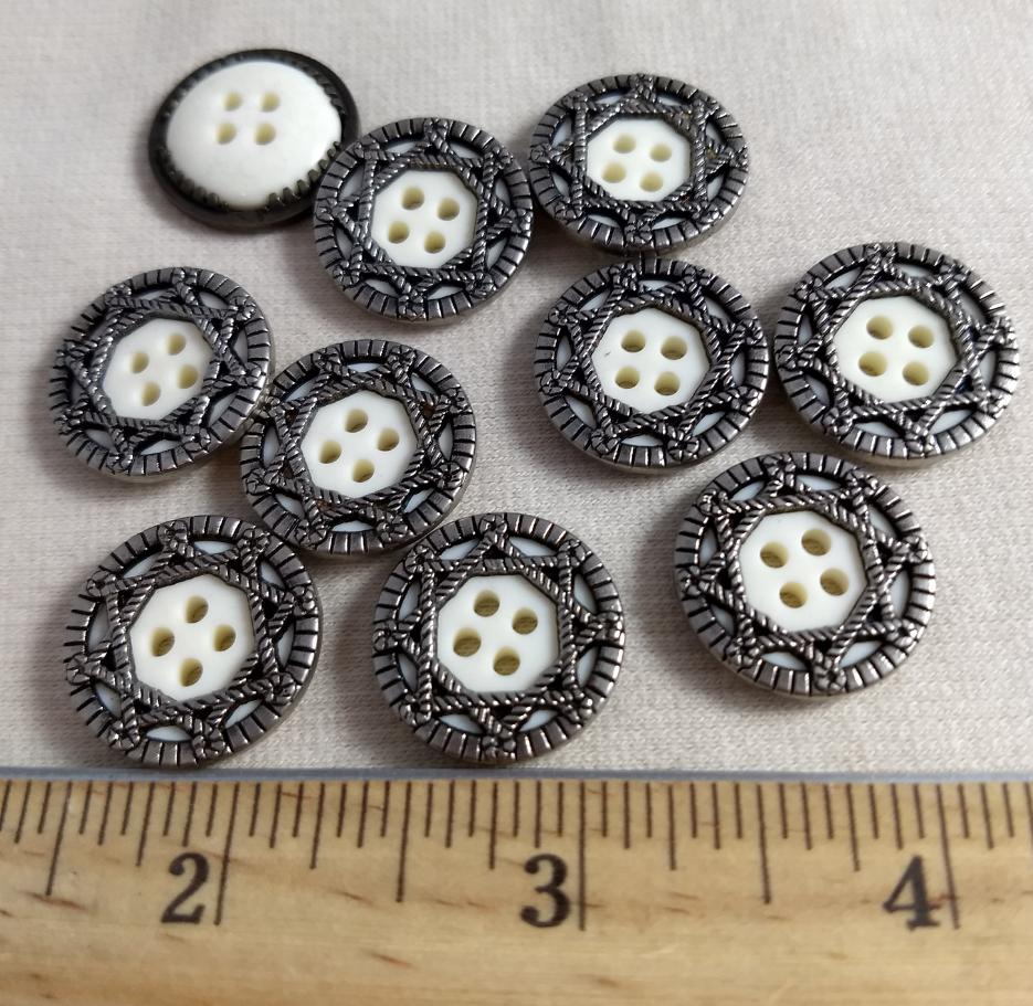 Button #7343 #4 Hole #White #Rim #Metal #10pc