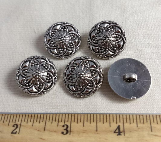 Button #JU711 #Shank #Antique-Silver #Flower #Metal #10pc