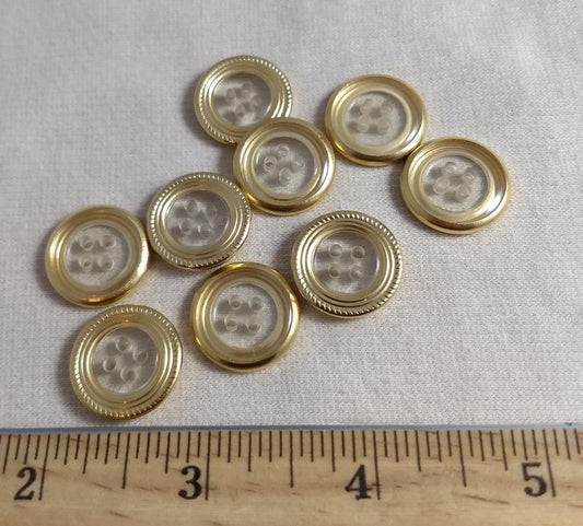 Button #1-21337 #4 Hole #Gold #Rim #Abs #10pc