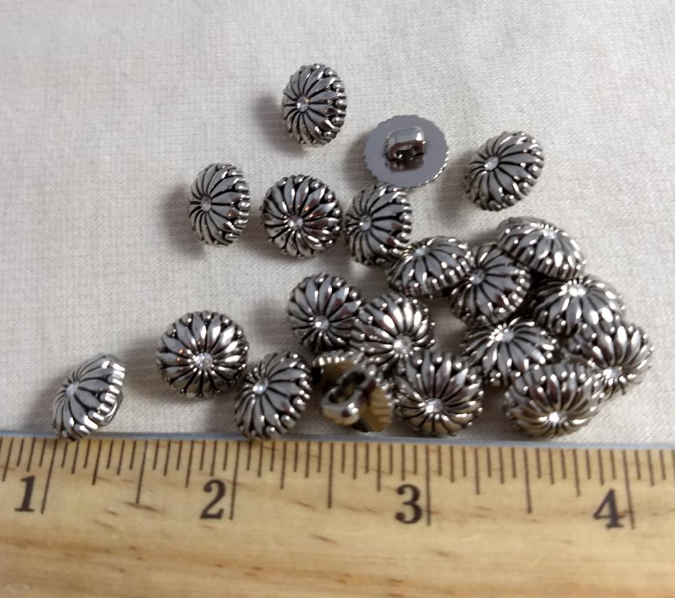 Button #H7333 #Shank #Antique-Silver #Flower #Abs #Acrylic-Stone #10pc