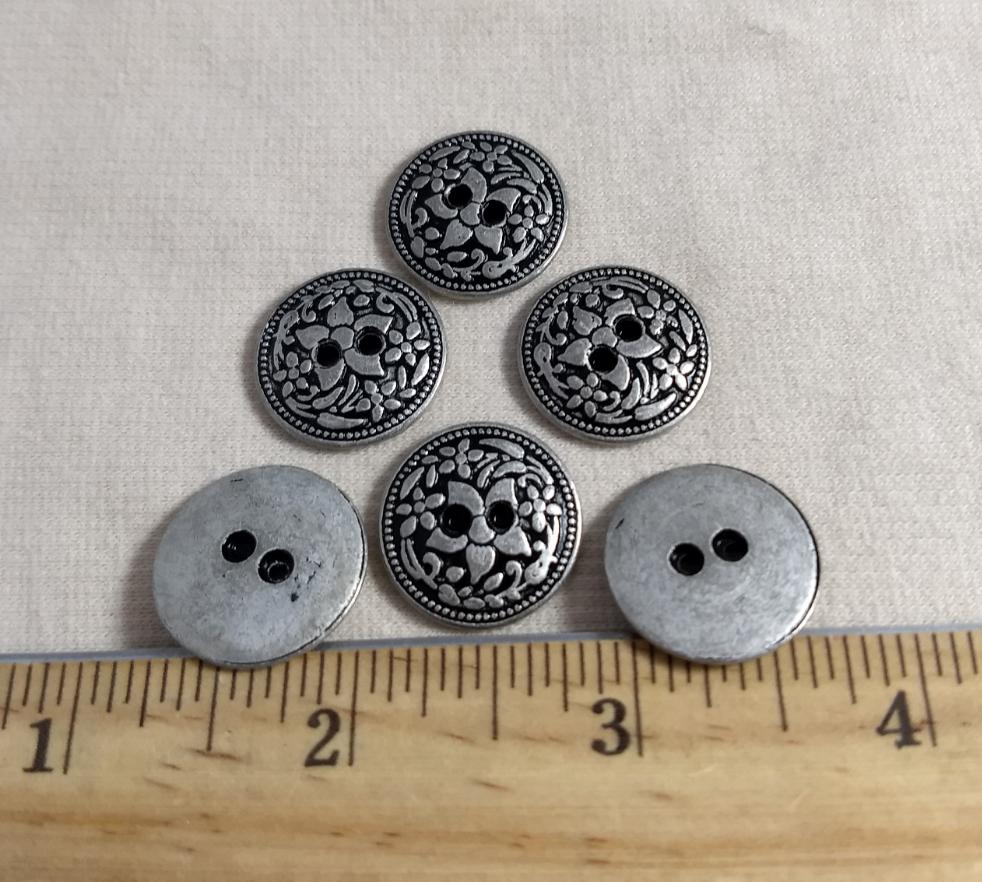 Button #6202 #2-Hole #Antique-Silver #Rim #Metal #10pc