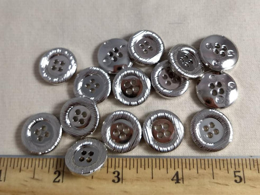 Button #K13009 #4 Hole #Silver #Rim #Abs #10pc