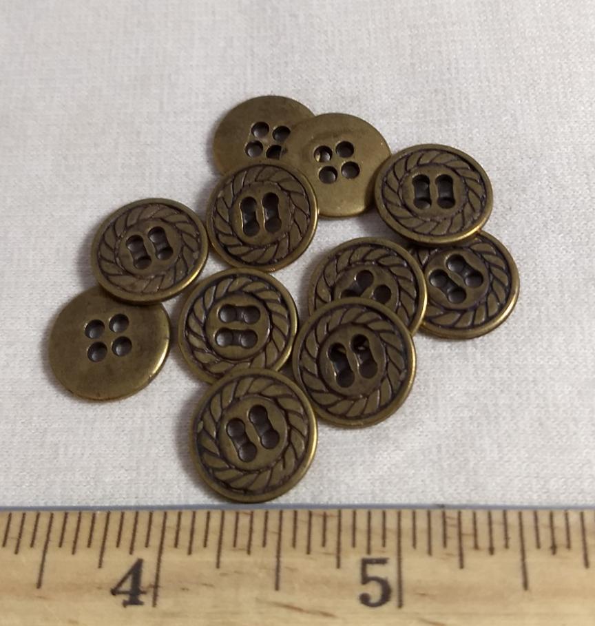 Button #AL7062 #4-Hole #Antique-Gold #Metal #10pc