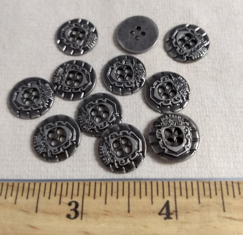 Button #70523 #4-Hole #Antique-Silver #Rim #Metal #10pc