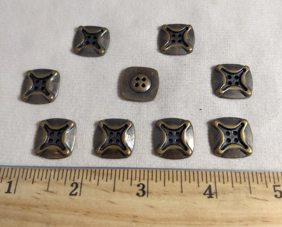 Button #PS359 #4-Hole #Antique-Gold #Rim #Metal #10pc